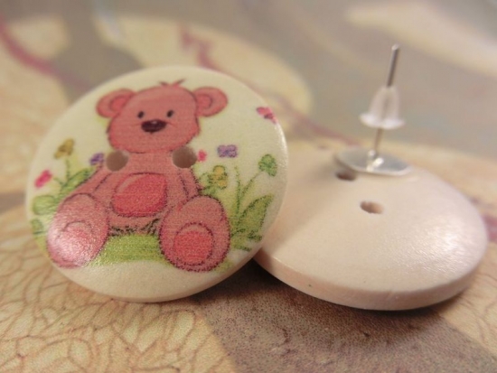 Teddy Holz Knopf Ohrringe Bär Kuscheltier Betty